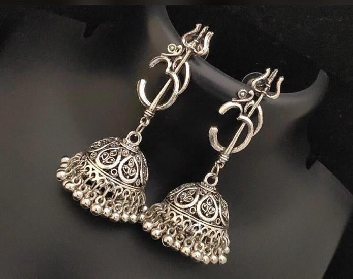 Ohrringe - Oxidized Jhumki (with trident)