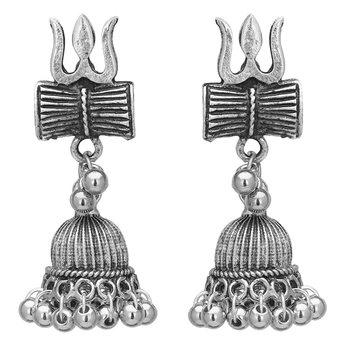 Oxidized Jhumki with damroo and trident