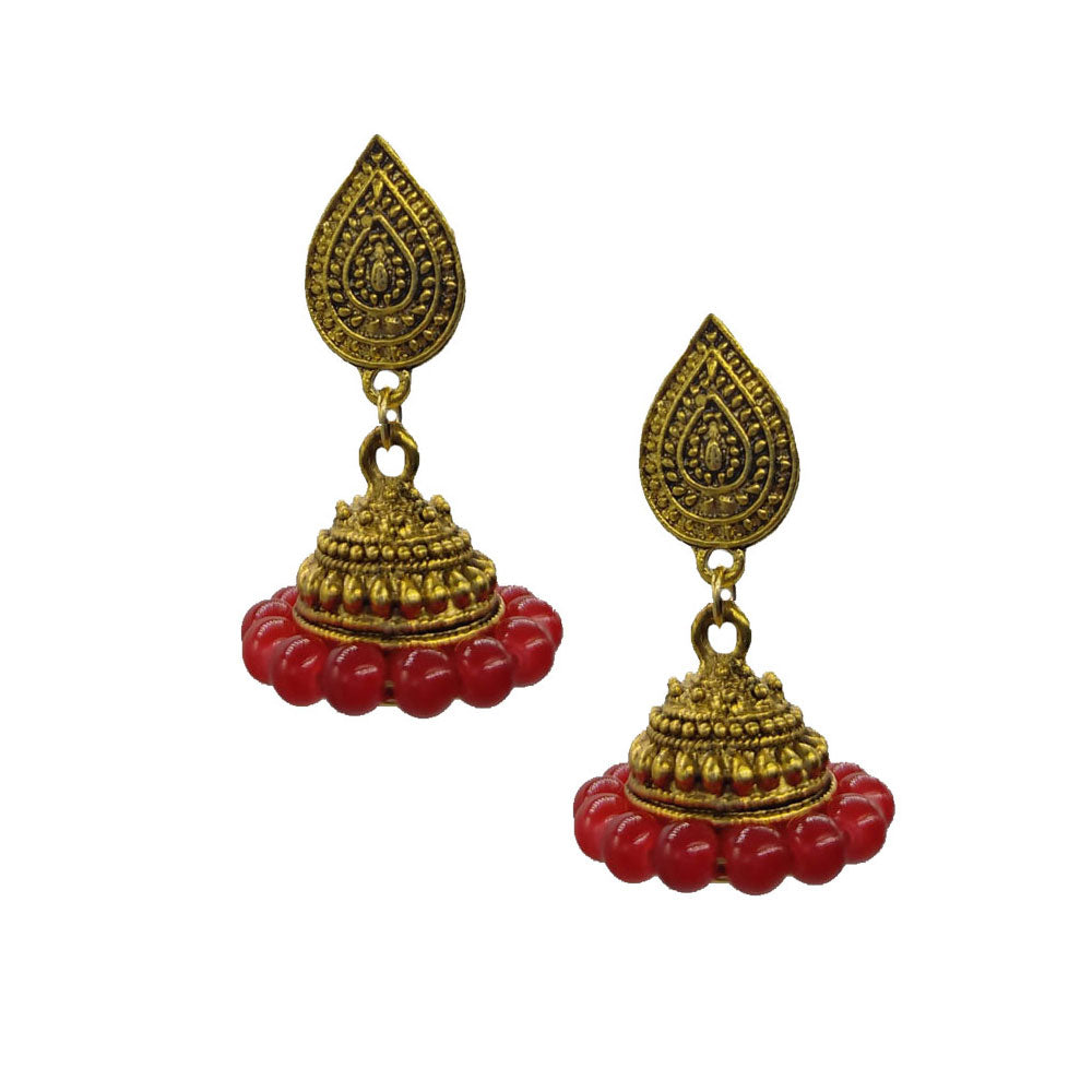 Ohrringe - Oxidized Jhumki, Rotfarbe