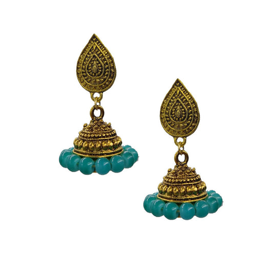 Ohrringe - Oxidized Jhumki, Goldenefarbe - Pastel Grün