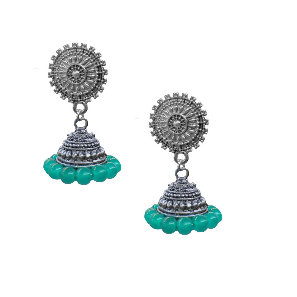 Ohrringe - Oxidized Jhumki with Turquoise Artificial Beads