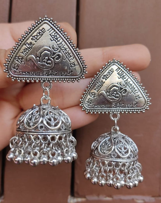 Oxidized Yoga jhumki with Ganesh Mantra and Om