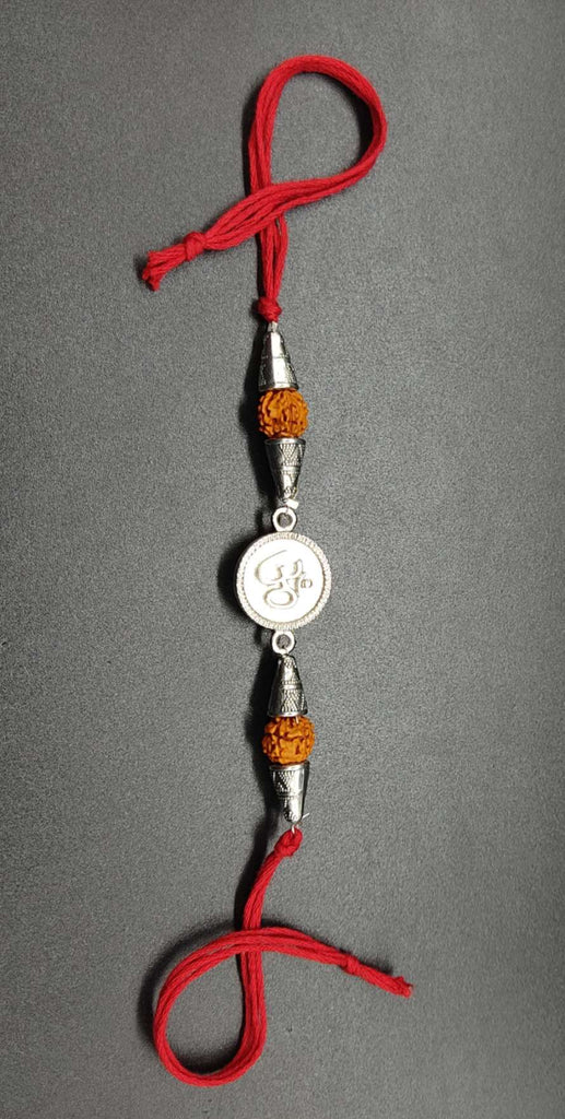 Rakhi - handmade, Om bead with imitation Rudraksh