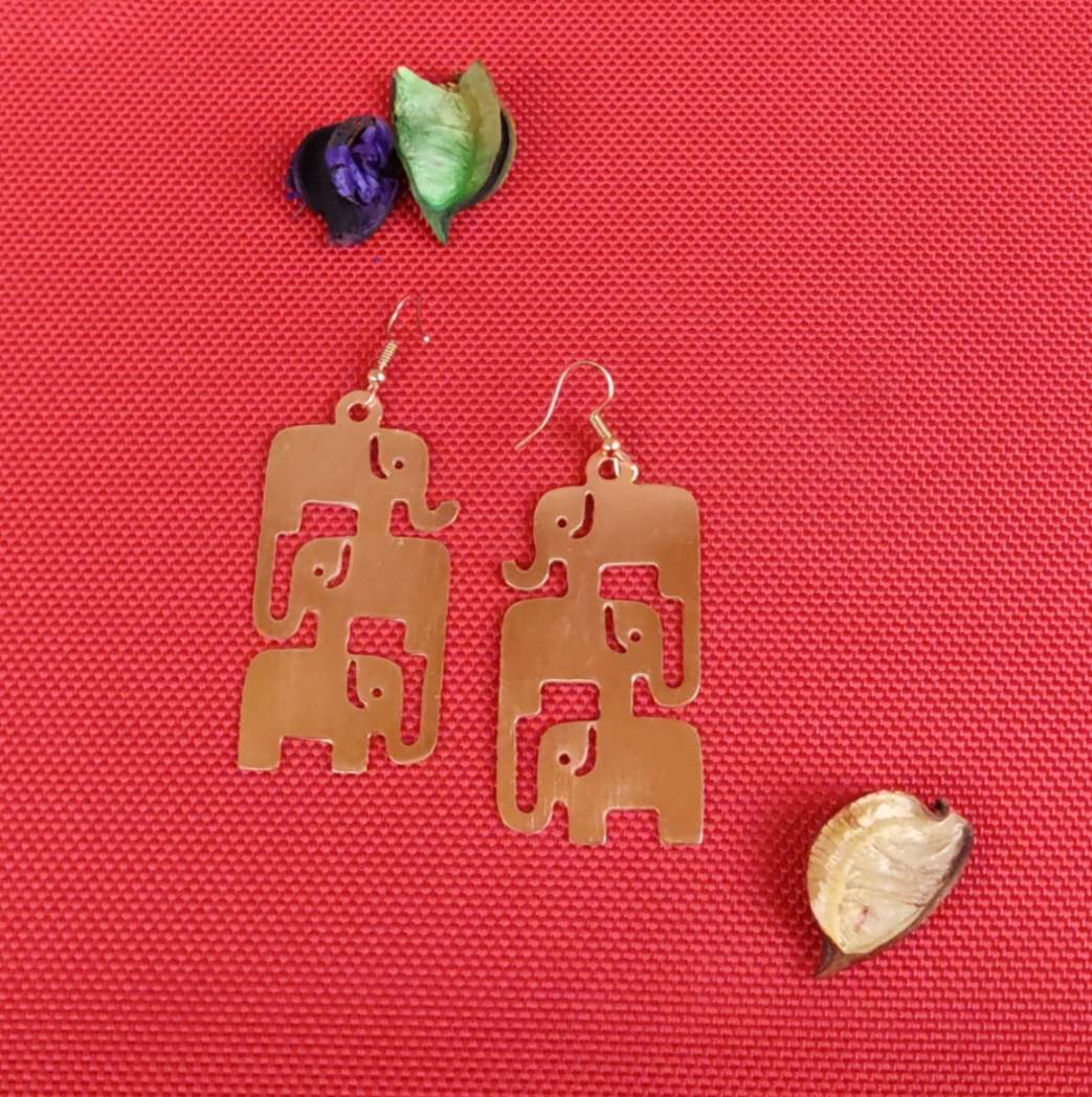 Ohrringe - Messing, Elefante Profil, Rosegold