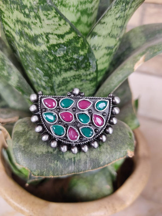 Ring - Tribal mit Meenakari, Rosa und Grün