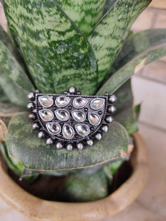 Ring - Tribal mit Meenakari, Grau