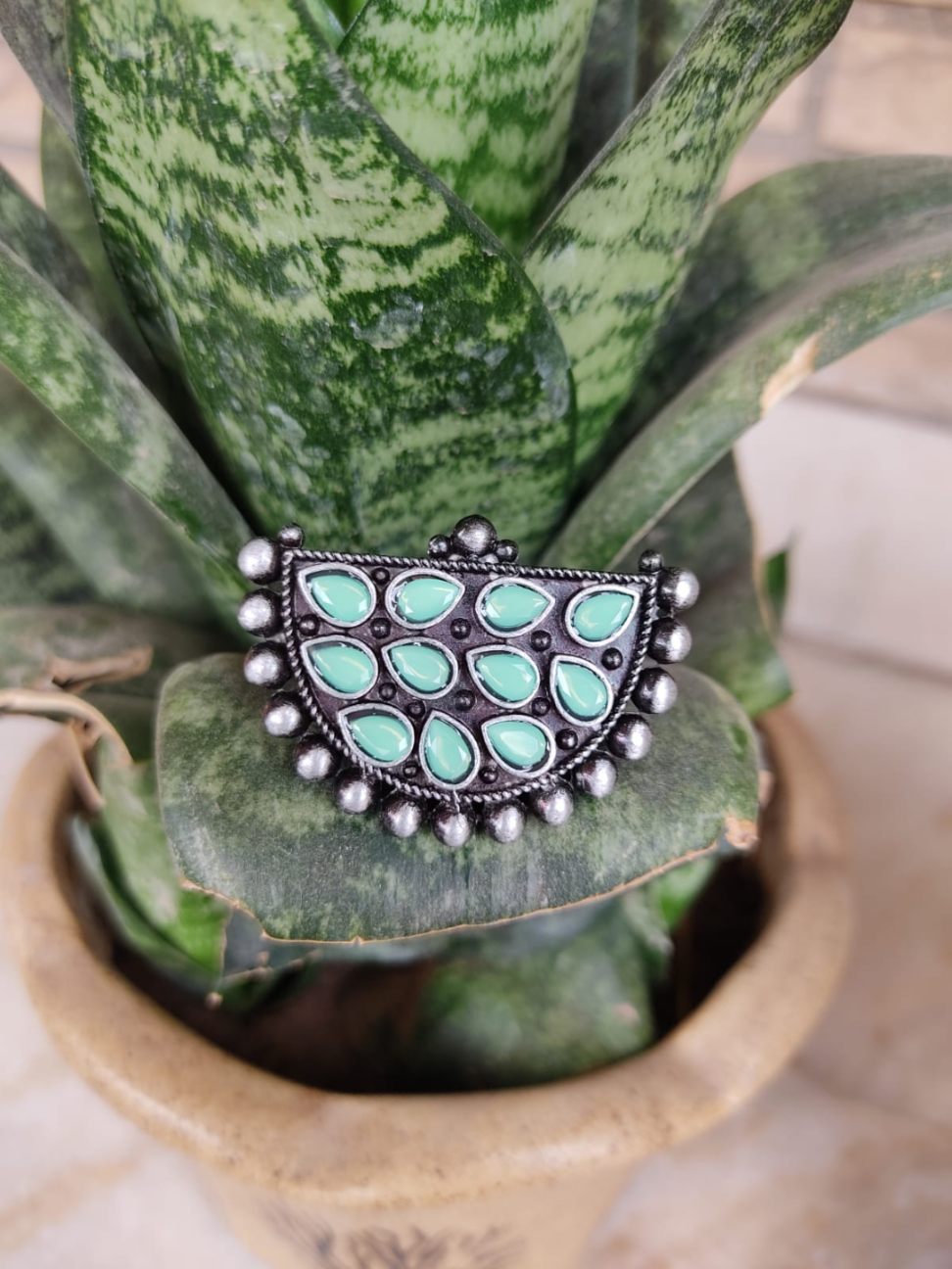 Ring - Tribal mit Meenakari, Hellgrün