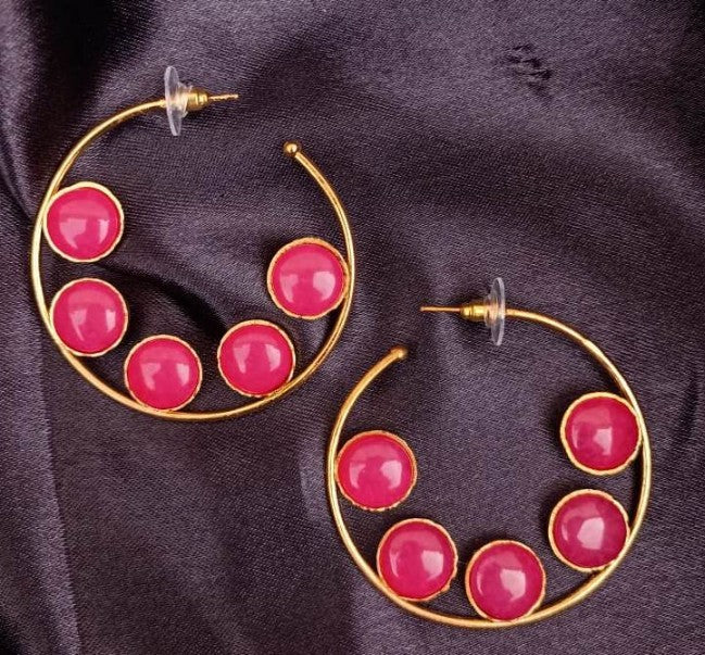 Ohrringe - Messing, Ring mit fünf Punkten, Rosa