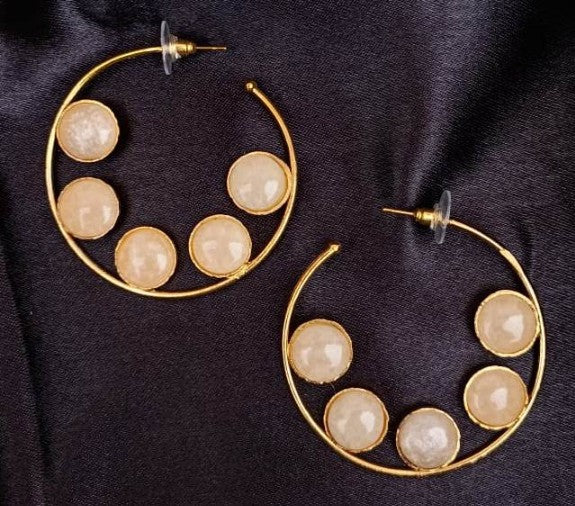Ohrringe - Messing, Ring mit fünf Punkten, Weiß