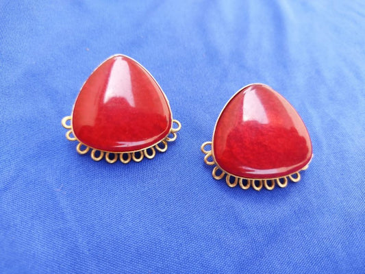 Earrings - red triangular studs