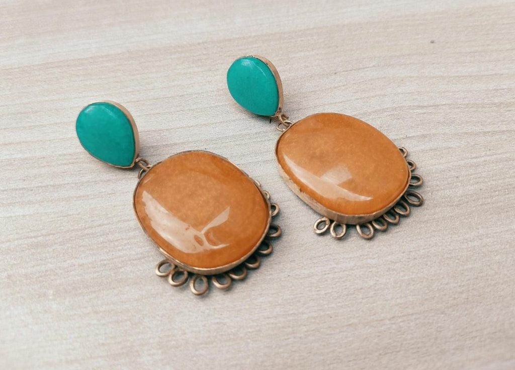 Ohrringe - Messing, Goldene mit Turquoise und Braun Kunststeine
