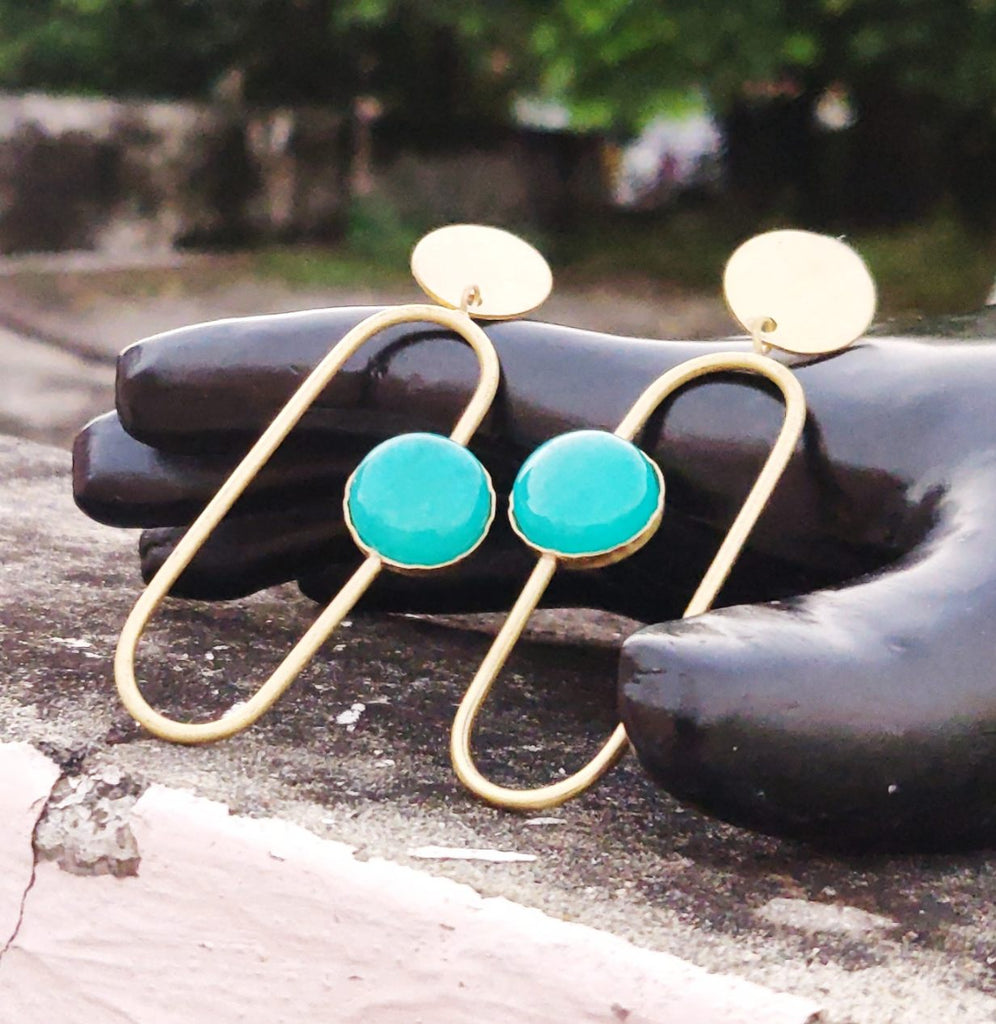Ohrringe - Messing, Loop mit Turquoise Kunststein