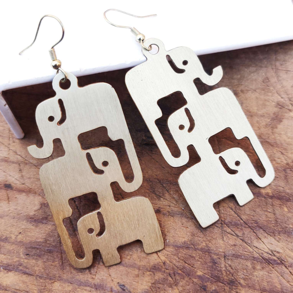 Ohringe - Messing, Elefante Profil, Goldene