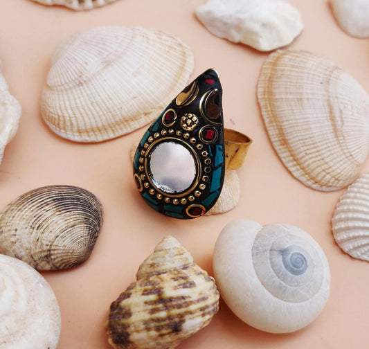 Tribal drop ring in green