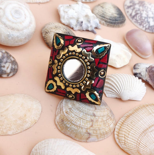 Tribal square ring in red