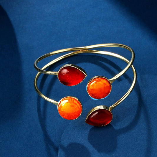 Messing-Armbänder - Armband mit roten und orangenen Kunststeinen, verstellbar