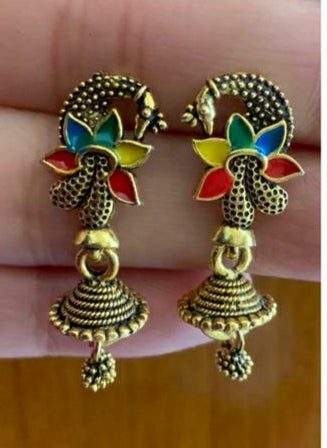 Ohrringe - Oxidized Jhumki, Bunt, Klein