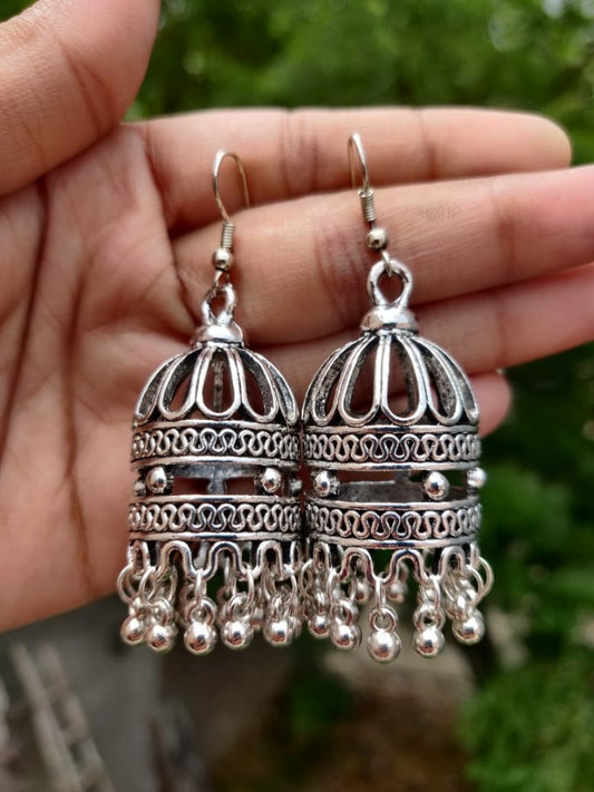 Oxidized Jhumki with temple dome