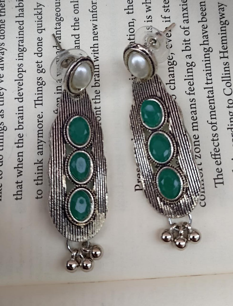 Ohrringe - Oxidized Jhumki - Grün