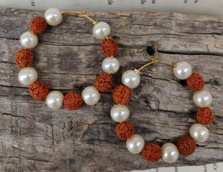 Rudraksh hoop earrings with beads