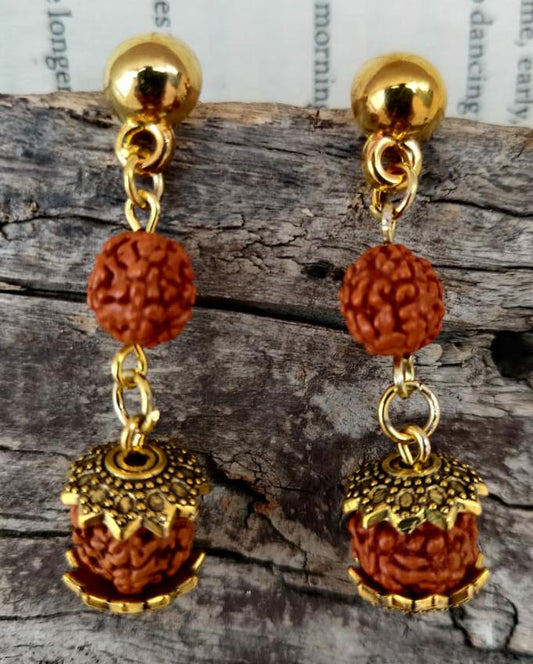 Rudraksh Jhumki golden earrings with two levels