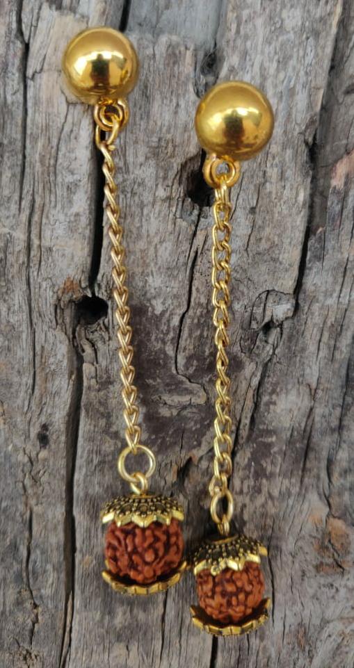 Rudraksh Jhumki golden earrings with single chain