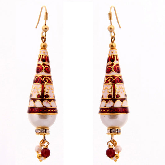 Emaillierte Jhumkis - Mini Ohrhänger mit elegantem Rot-Weiß-Muster