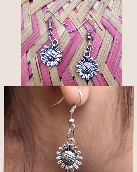 Minimalist oxidised lightweight earrings with sunflower design