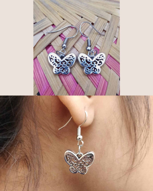 Oxidised small and lightweight jhumki with butterfly design
