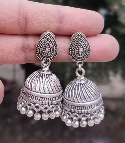 Oxidised Jhumki with drop stud