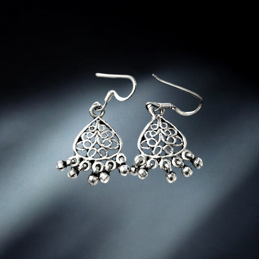 Silver Earrings - Antique Silver Filigree Drops