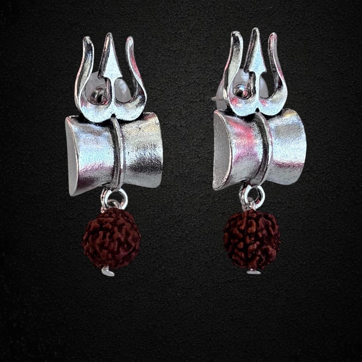 Earrings - Oxidised Trident (Trishul) Rudraksha  Drops