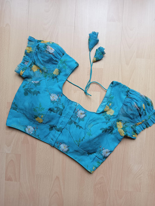 Sky blue blouse with flowery pattern (Buy or Rent)
