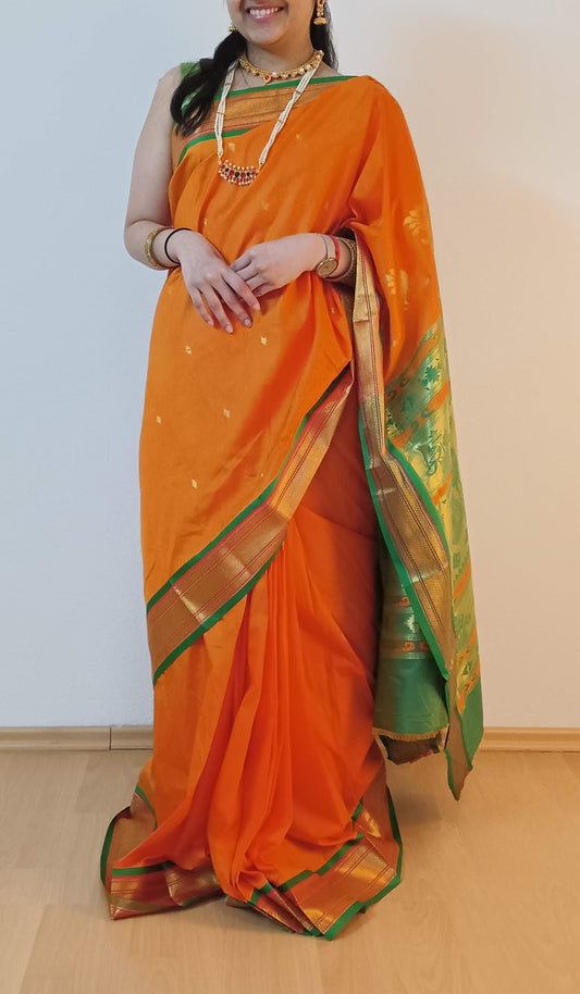 Stitched 6 Yards, ready to wear Turmeric Colour Paithani Saree