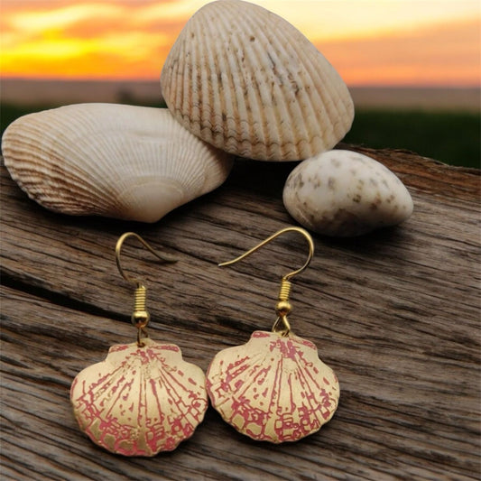 Earrings - shell shaped with red stains