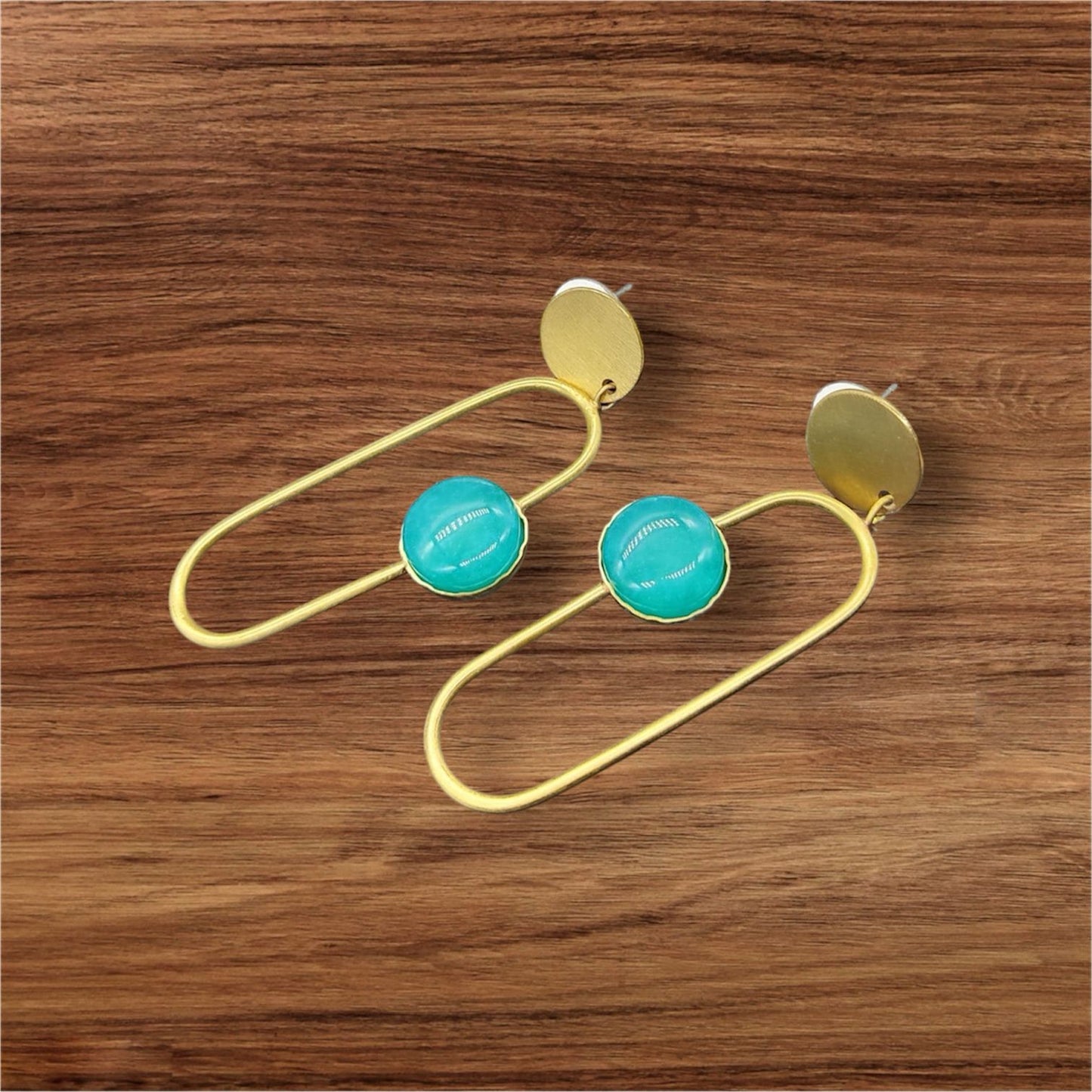 Ohrringe - Messing, Loop mit Turquoise Kunststein