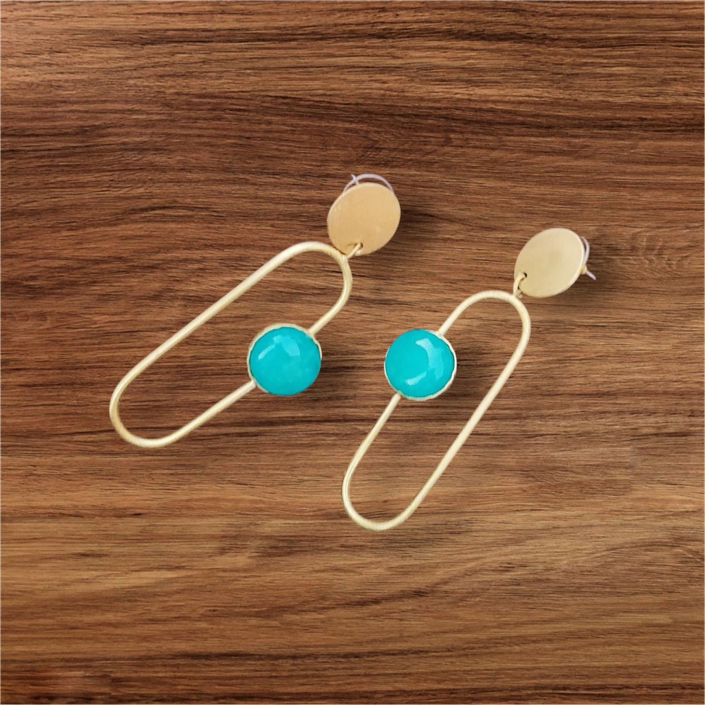 Ohrringe - Messing, Loop mit Turquoise Kunststein