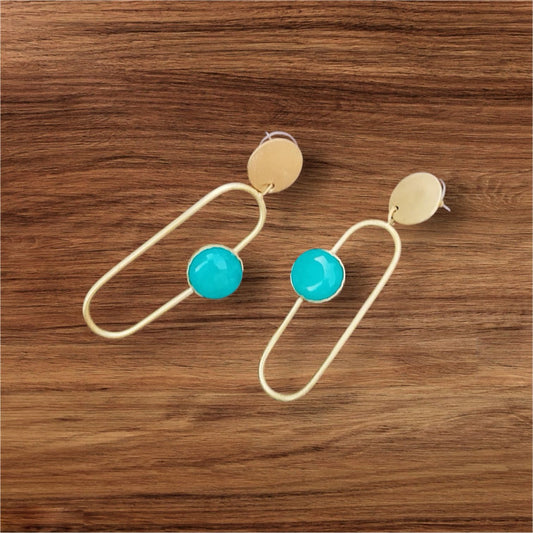 Ohrringe - Messing, Loop mit Turquoise Kunststein