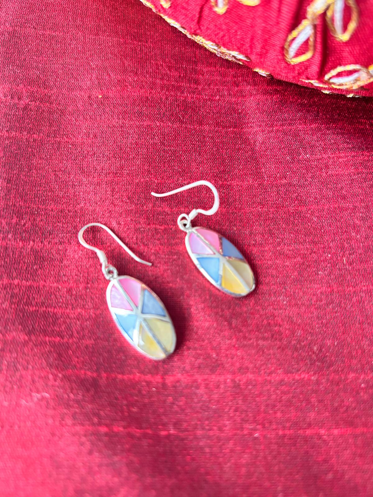 Silver Earrings - Oval Inlay