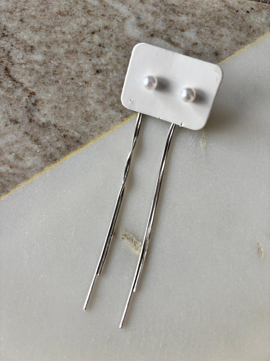 Silver Earrings- Pearl Threader