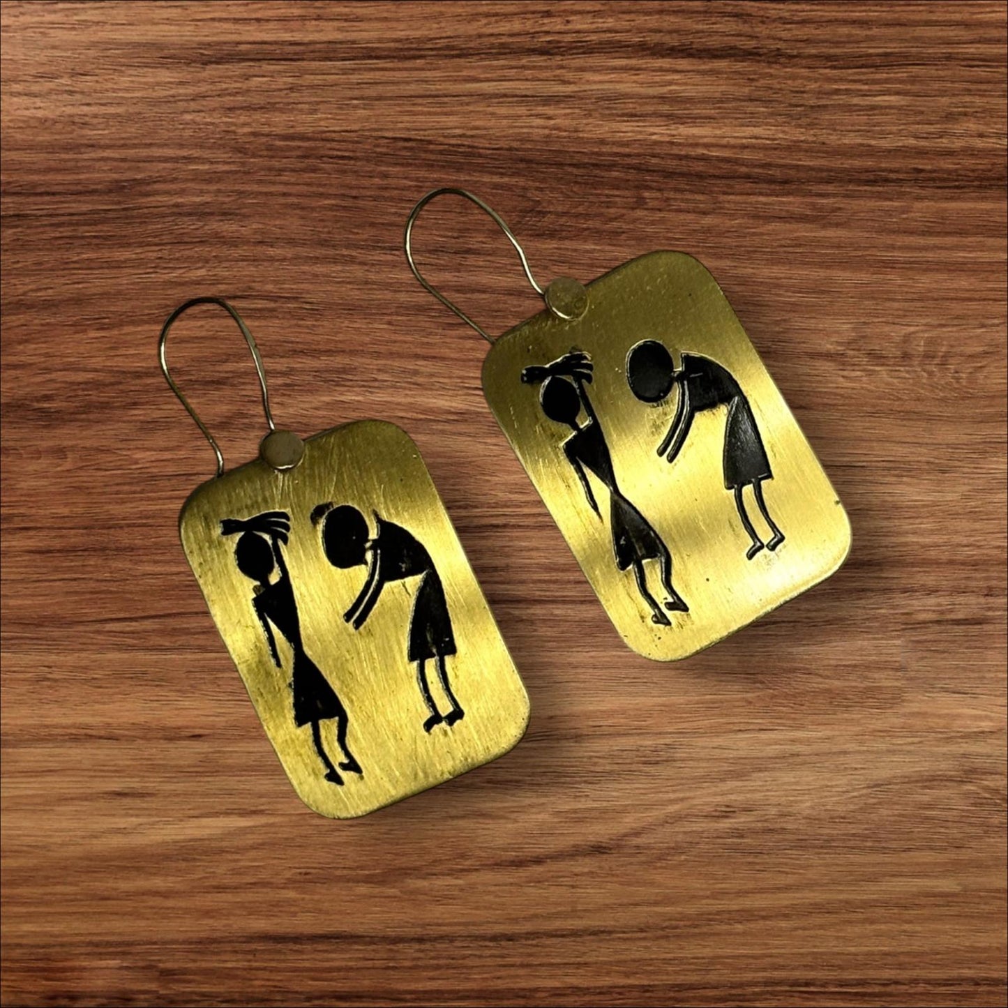 Earrings - Warli Art Etched Rectangle Drops