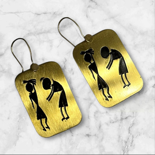 Earrings - Warli Art Etched Rectangle Drops