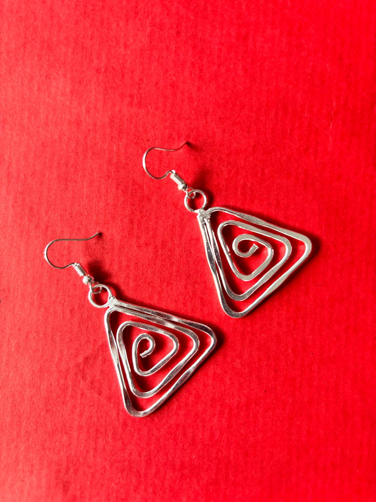 Earrings - Silver-tone spiral triangle drops