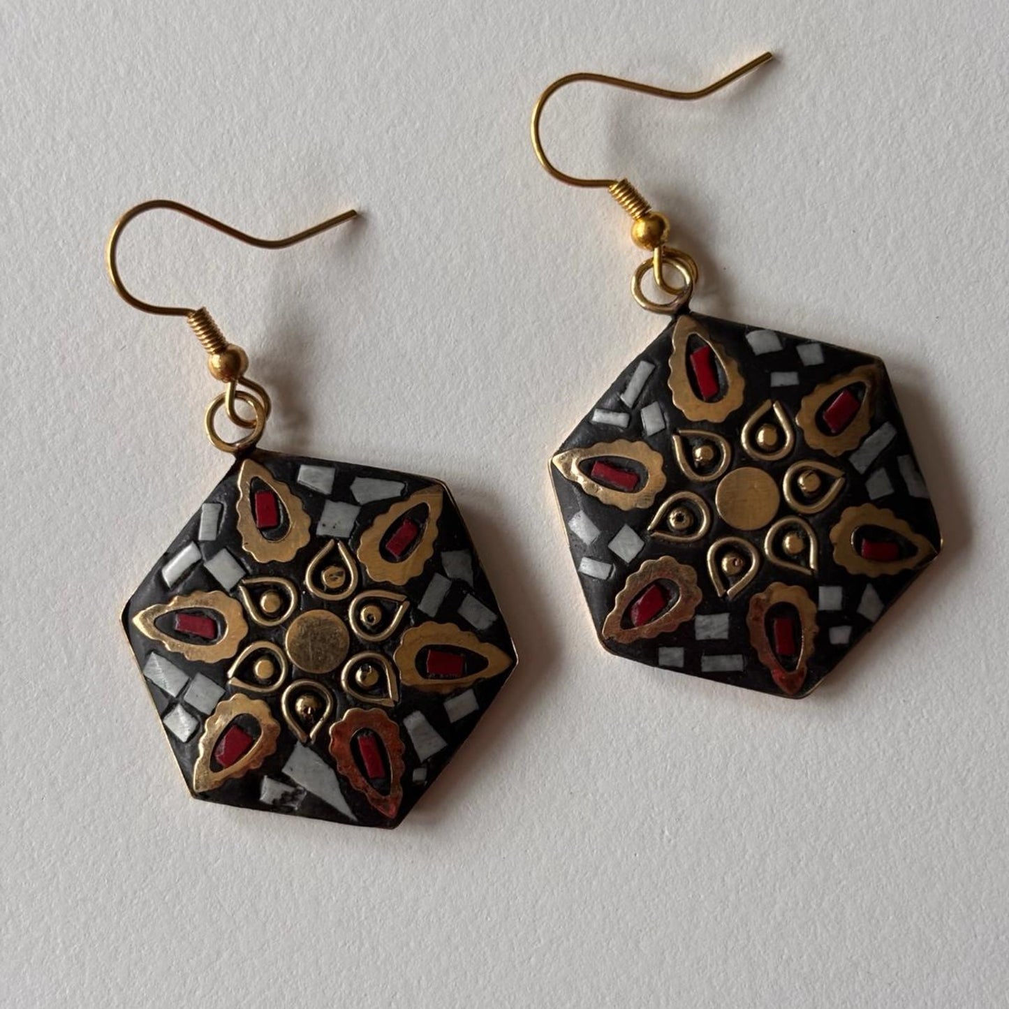 Tribal Earrings - Midnight Mandala Hexagon