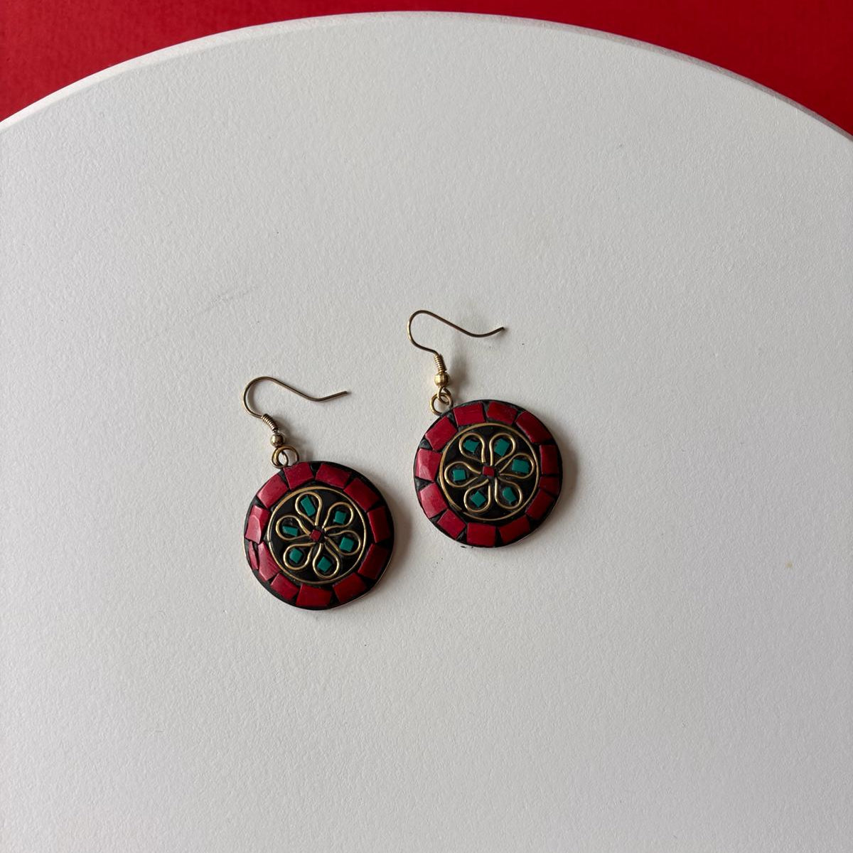 Tribal earrings - The Crimson Mandala Discs