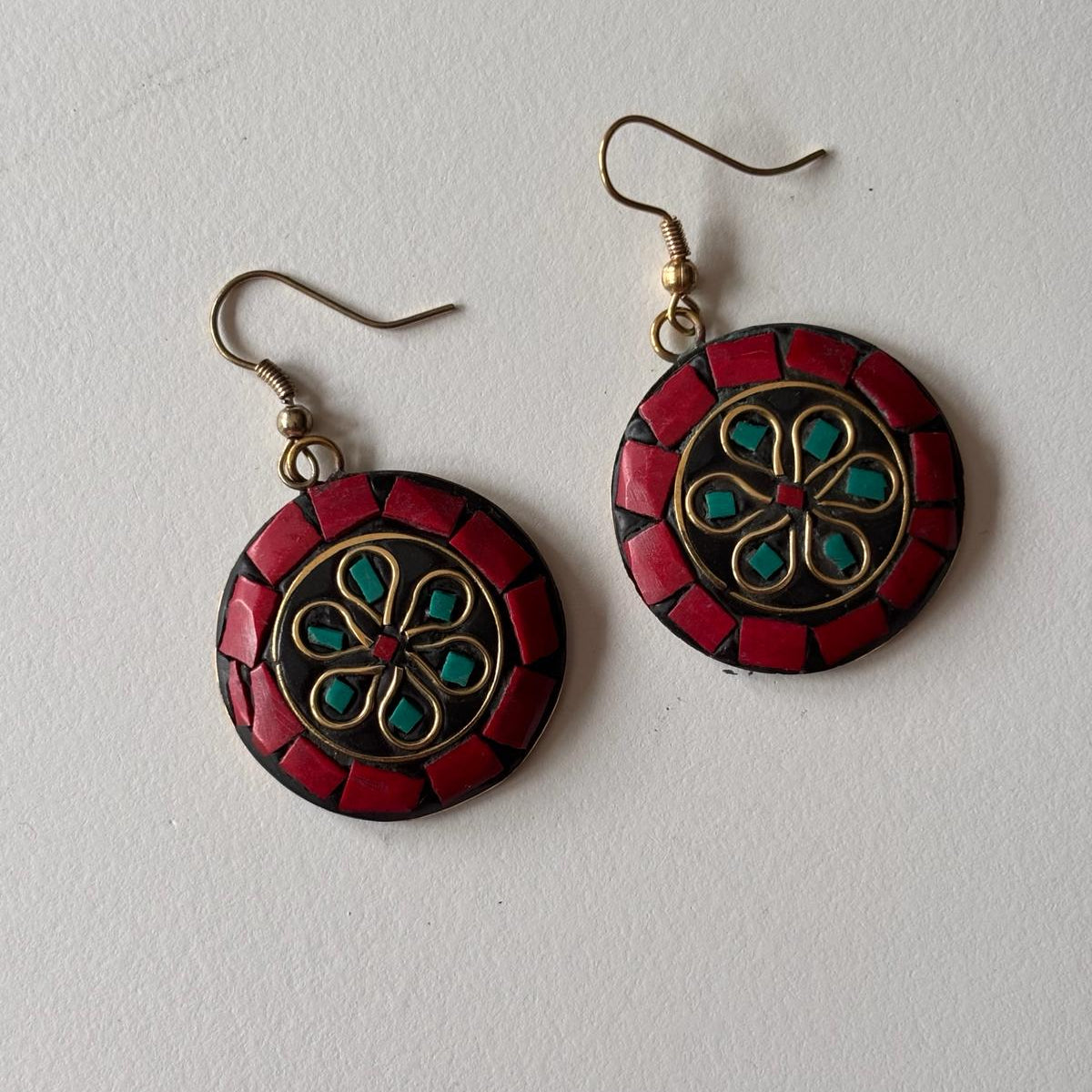 Tribal earrings - The Crimson Mandala Discs