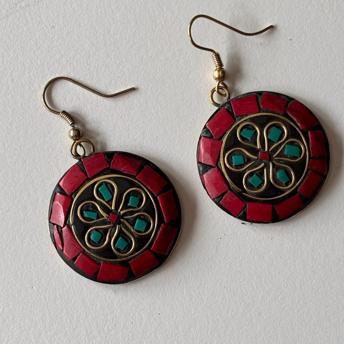 Tribal earrings - The Crimson Mandala Discs