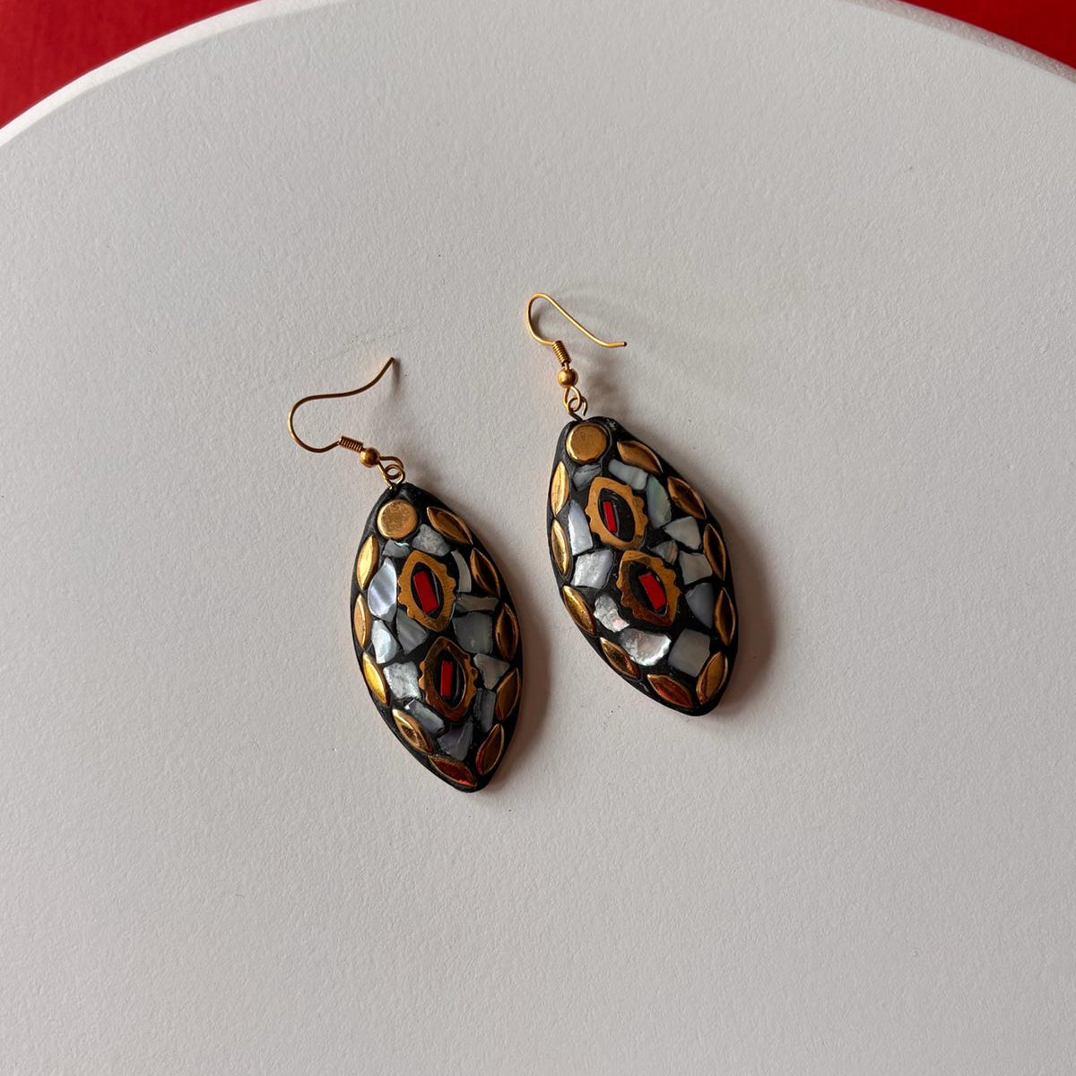 Tribal earrings - Vintage Mosaic Oval Dangles