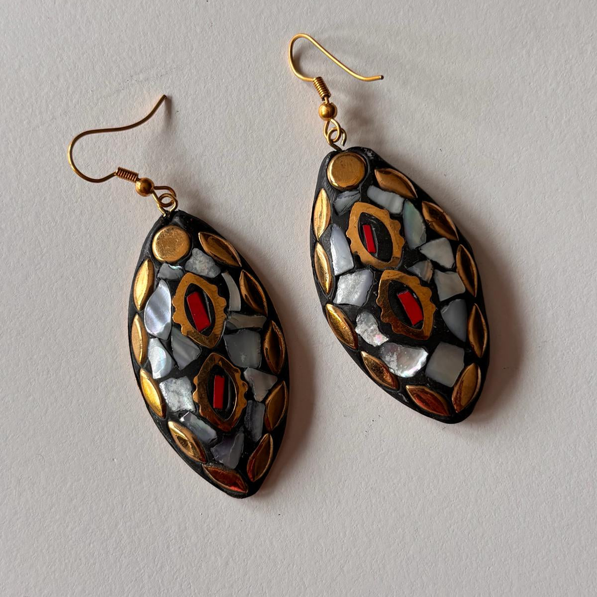 Tribal earrings - Vintage Mosaic Oval Dangles
