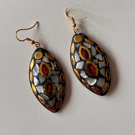 Tribal earrings - Vintage Mosaic Oval Dangles